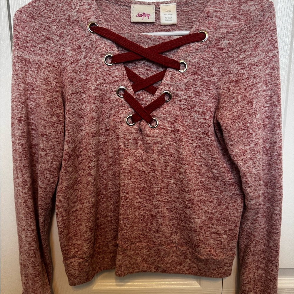 Daytrip Lace-Up Maroon Sweater